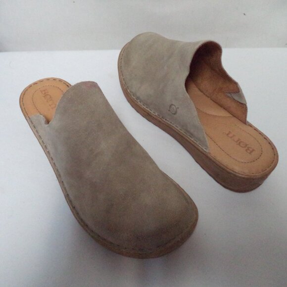 Born Andy nubuck leather clogs mules comfort slides taupe Women Size Sz 10 - Picture 6 of 10